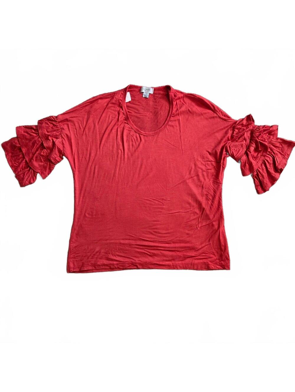 LOVE NY-LA Red Ruffle Sleeve Scoop Neck Top Size Small